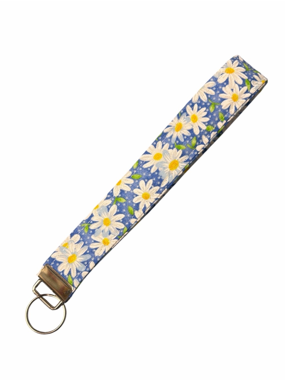 Hand Crafted 7” Blue Daisy Floral Wristlet Key Fob Keychain